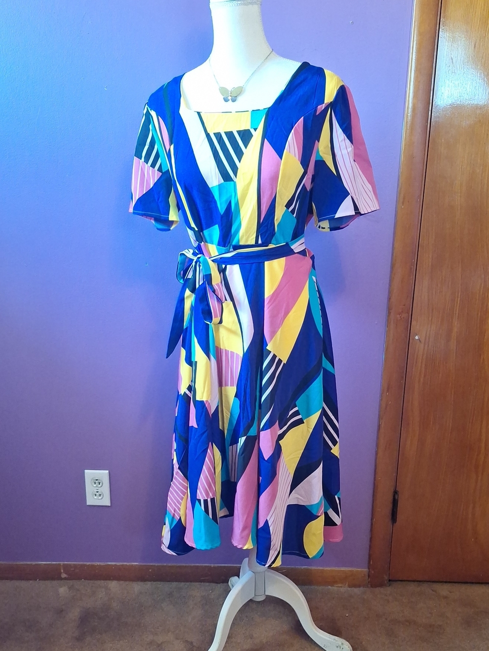 80's Colorblock Style Midi Dress Womens Size XL